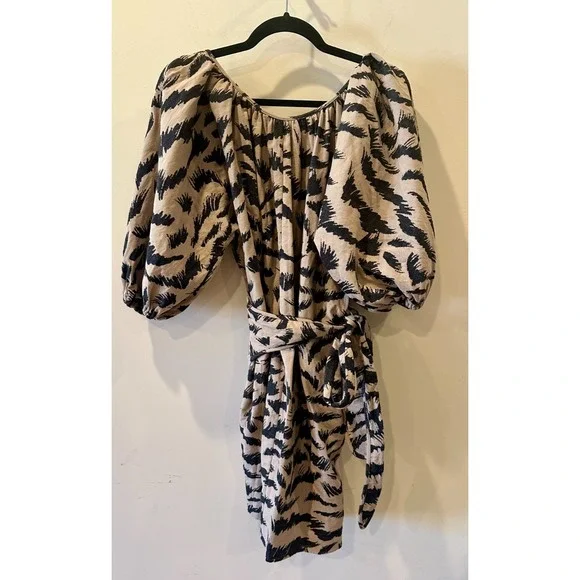 MARA HOFFMAN Swim Coletta Sz S Organic Cotton Wrap Midi Cover Up Jacquard Brown - Picture 2 of 4